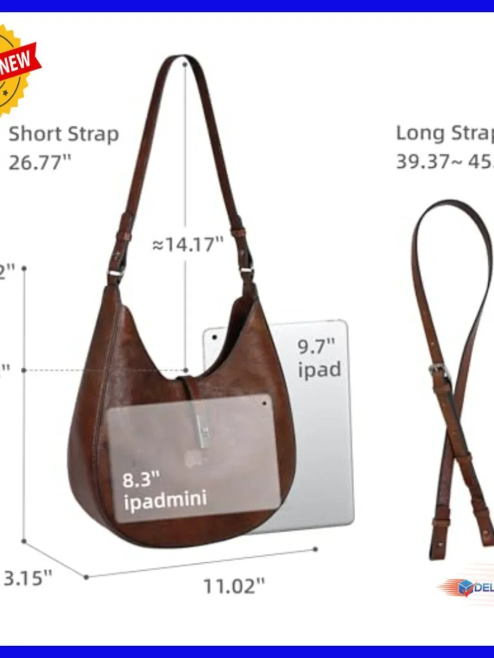 Medium Leather Crossbody Hobo Bag with Adjustable Strap, Secure Closure